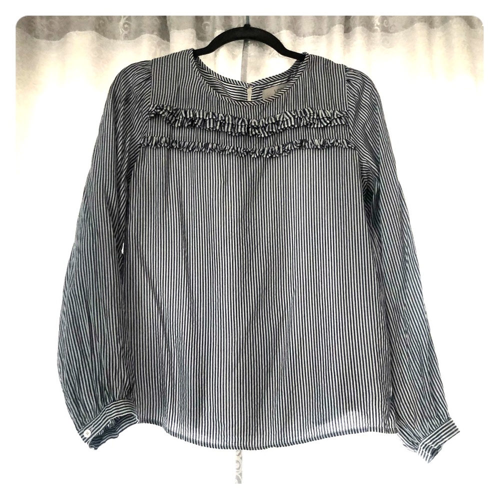 Blue and white stripe top with ruffles